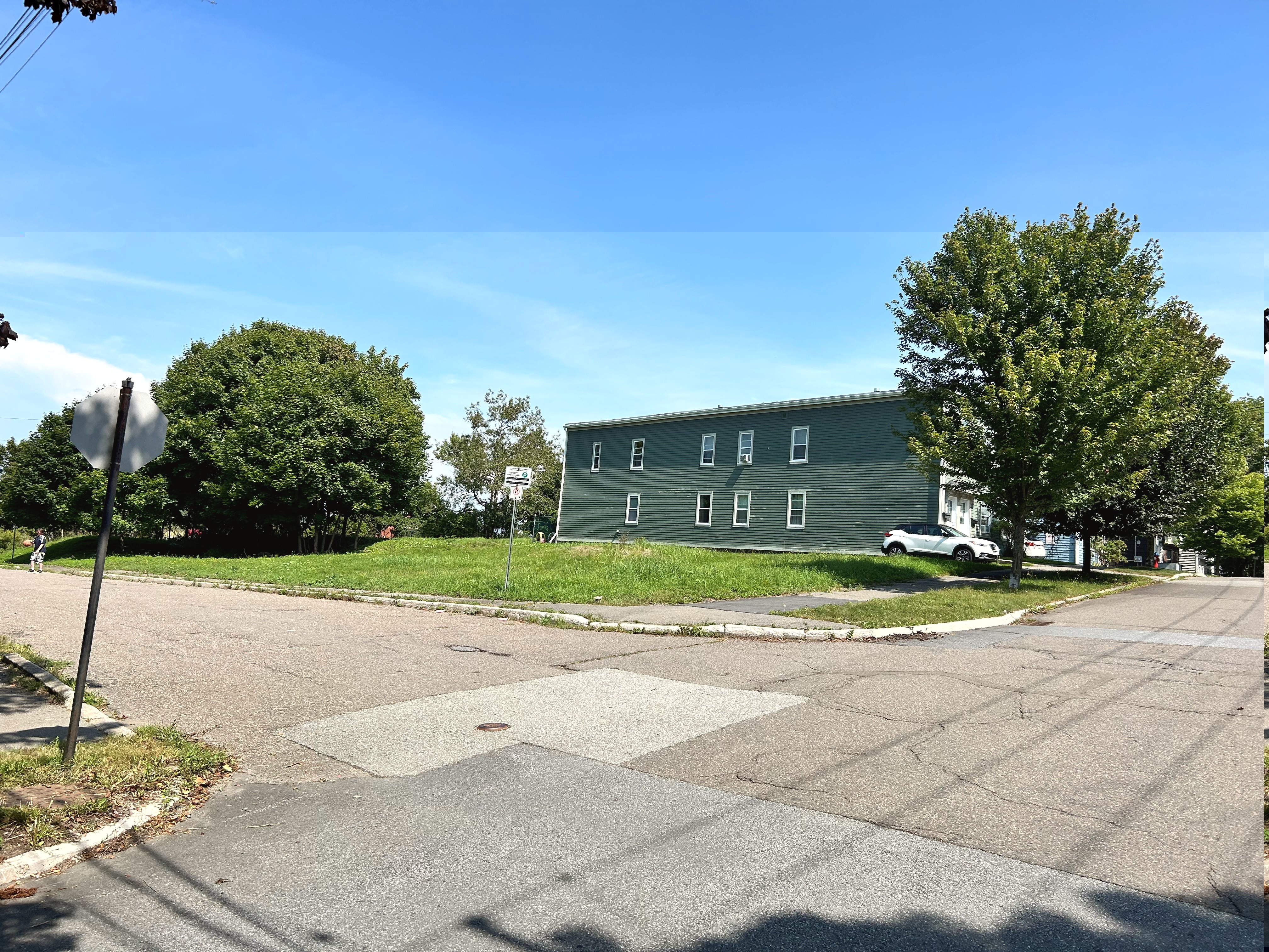 a vacant lot with green space